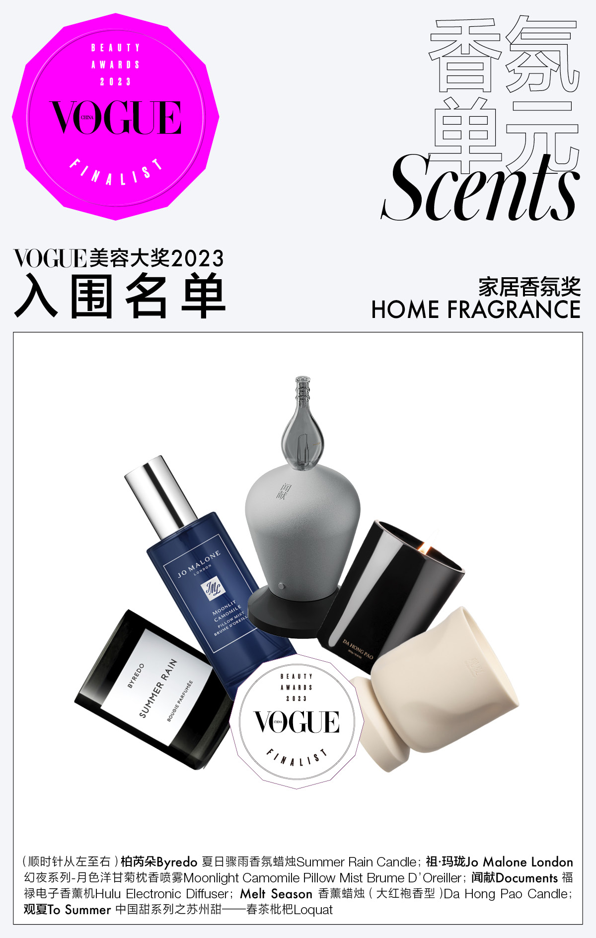 2023年VOGUE美容大奖初选入围名单公布——香氛单元